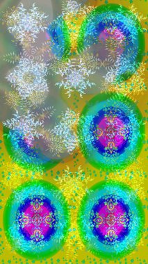 Sembol kışı, donmuş, Noel, yeni yıl tatili. Kar Tanesi Mozaik ikonu. Düz dizayn. Siluet kar tanesi işareti izole edilmiş yeşil, mavi ve sarı renkler. Grafiksel element dekorasyonu. Raster çizimi..