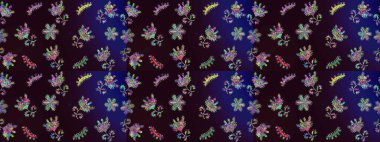 Sevimli çiçek raster deseni. Çiçekler kahverengi, siyah ve mavi renklerde. Renkli Bahar Teması eskiz kalıbı. Düz Çiçek Elementleri Tasarımı.