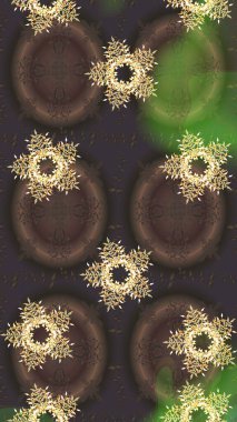 Yeşil, kahverengi ve gri renkler üzerine tasarım. Raster kış deseni. Raster illüstrasyonu. Çiçek Elementleri ile soyut arkaplan.