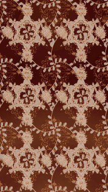 Kumaş, tekstil, duvar kağıdı baskısı için. Kusursuz bir geçmişi var. Renkli şal desenli, kahverengi, bej ve nötr çiçeklerle ve dekoratif elementlerle kusursuz desen. Eski usul. Raster çizimi..