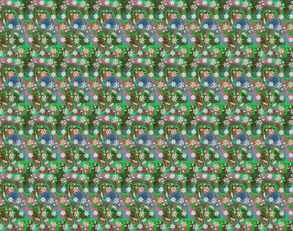 Raster suluboya çiçek deseni, narin çiçekler, yeşil çiçekler, tebrik kartı şablonu. Raster Güzel kumaş deseni.