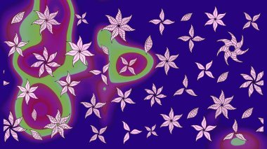 Suluboya elle çizilmiş çiçek desenli eskiz deseni. Parlak renkli fantezi çiçekleri, yapraklar, mavi renkli tomurcuklar.