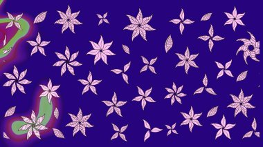 Mavi renkli çiçekler. Raster illüstrasyonu. Raster illüstrasyonu. Asya tekstil tarzında. Çiçek desenini çiz.