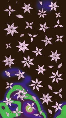 Kahverengi renklere karalama yapan çiçek desenli çizim. Raster illüstrasyonu.