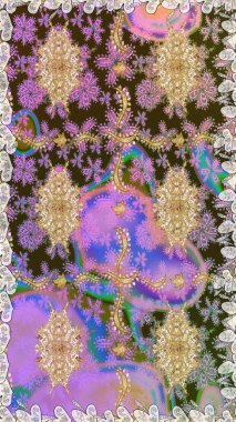 Kusursuz desenli oryantal süs. Raster altın tekstil baskısı. Altın elementlerle nötr renklerde altın desen. Çiçek kiremitleri. İslam tasarımı.