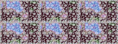 Kahverengi renkli Asya tekstili. Raster illüstrasyonu. Çiçeklerle suluboya desenleri.