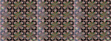 Raster illüstrasyonunda kusursuz çiçek deseni. Süslü kumaş deseni. Renkli Bahar Temalı Kusursuz Arkaplan. Düz Çiçek Elementleri Tasarımı.