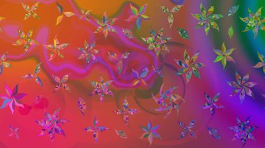 Raster illüstrasyonu. Pembe kıvırcık çiçekler pembe renklerde şekillenir. Klasik çiçek tasarım elementleri.