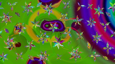 Raster illüstrasyonundaki çiçek desenli çizim. Yeşil renkli çiçekler. Düz Çiçek Elementleri Tasarımı. Renkli Bahar Teması çizim şablonu.