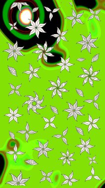 Raster illüstrasyonu. Çiçek süslemeli çizim deseni. Yeşil renkte çiçekler.