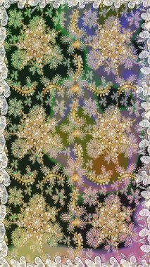 Klasik oryantal desen gri renklerden üstündür. Damask pürüzsüz süsü. Geleneksel raster ve altın desen.