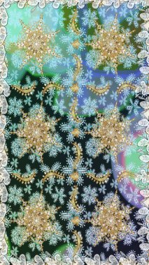 El yapımı dekoratif çerçeve, albüm kapağı, tebrik kartı, klasik Art deco tarzı. Raster soyut çiçek çelengi altın karalama fantezi yaprakları ve tarafsız renklerde çiçek.