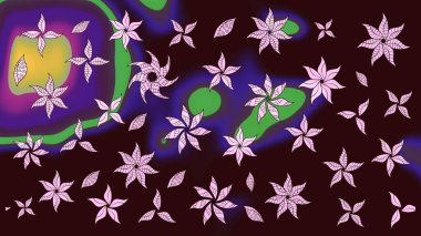 Klasik çiçekler. Yaz çiçekleri teması. Suluboya resim taklit Raster çizimi. El çizimi, soyut ve süslü elementler. Kahverengi renkler.