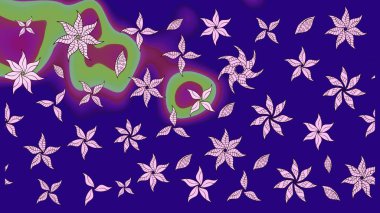 Çiçek buketleriyle klasik bir eskiz şekli. Mavi renklerde. Raster illüstrasyonu.