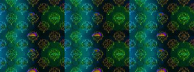 Mavi, yeşil ve siyah renklerde çiçeklerle kusursuz çiçek deseni. Suluboya tarzında mavi, yeşil ve siyah renkte çiçekler.