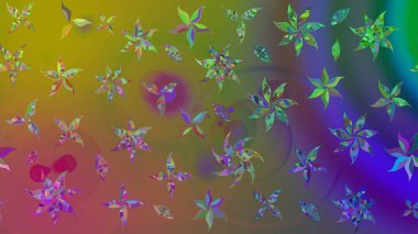 Düz Çiçek Elementleri Tasarımı. Renkli Bahar Teması eskiz kalıbı. Eskiz klasiği. Raster Şirin kumaş deseni.