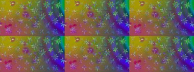 Raster illüstrasyonu. Düz Çiçek Elementleri Tasarımı. Renkli Bahar Teması eskiz kalıbı. Yeşil renkte zarif çiçekler ve suluboya..