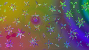 Raster Çiçek İllüstrasyonu 'nun şirin tekstili. Yeşil renkli etnik çiçeklerle zarif eskiz deseni.