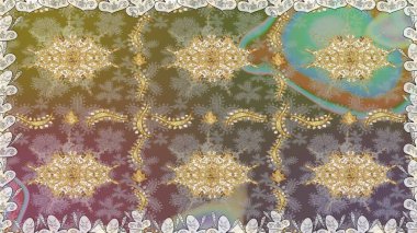 Tarafsız renklerde altın element. Antika altın tekrarlanabilir duvar kağıdı. Barok tarzında altın çiçek süsü. Damask arkaplanı tekrarlayan kusursuz desen.