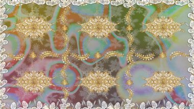 Kusursuz altın desen. Çiçek desenli altın metal. Raster altın çiçek süsü brokar kumaş ve cam desenli. Altın elementli nötr renkler.