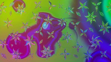 Raster illüstrasyonu. Çiçek buketleriyle klasik bir eskiz şekli. Yeşil renklerde.