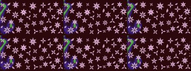 Tatil havası. Raster güzel bir çiçek deseni çizmiş. Bahar mevsimi. Nazik romantik baskı. Kahverengi renkte çiçekler.