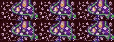 Raster illüstrasyonu. Çiçek süslemeli çizim deseni. Kahverengi renkte çiçekler.