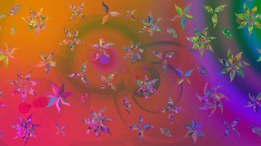 Renkli Bahar Teması eskiz kalıbı. Düz Çiçek Elementleri Tasarımı. Kahverengi renkli çiçekler. Raster illüstrasyonunda çiçek deseni çizimi.