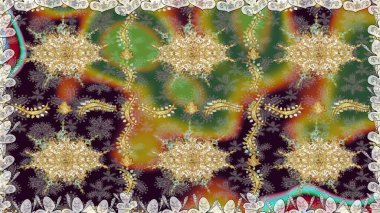 Kahverengi renklerde altın element. Davetiyeler, kartlar, web sayfası için Raster illüstrasyon. Doğu tarzı element. Çizgi sanatı tasarım şablonu için kusursuz sınır. Altın çizgili çiçek dekoru.