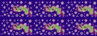 Suluboya çiçekli çiçek deseni. Mavi renkli Asya tekstili. Raster illüstrasyonu.