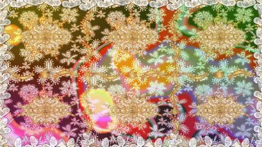 Altın antika ortaçağ dekoratifi, yapraklar ve tarafsız renklerde altın desenli süslemeleri olan dikişsiz bir şablon. Kusursuz kraliyet lüksü, altın barok kumaş rengi..