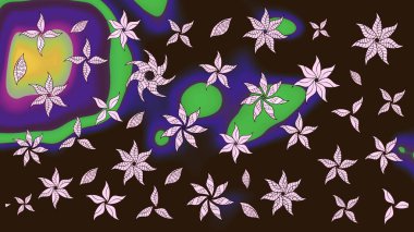 Raster illüstrasyonundaki çiçek desenli çizim. Düz Çiçek Elementleri Tasarımı. Renkli Bahar Teması eskiz kalıbı. Kahverengi renkte çiçekler.