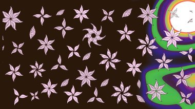 Asya tekstil tarzında. Kahverengi renkli çiçekler. Çiçek desenli çizim. Raster illüstrasyonu. Raster illüstrasyonu.