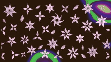 Renkli Bahar Teması eskiz kalıbı. Kahverengi renkli çiçekler. Raster illüstrasyonundaki çiçek desenli çizim. Düz Çiçek Elementleri Tasarımı.