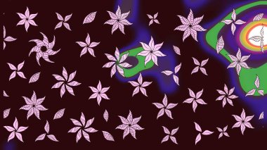 Çiçek desenli çizim. Kahverengi renkli Asya tekstili. Raster illüstrasyonu.