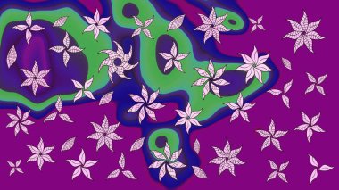 Çiçeksel çizim kalıbının yansıması. Vadinin çiçekleri mor renklerde.