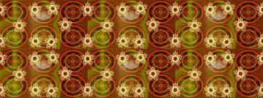 Kahverengi, turuncu ve sarı renklerde. Raster illüstrasyonu. Çiçek buketleriyle klasik tarzda eskiz deseni.