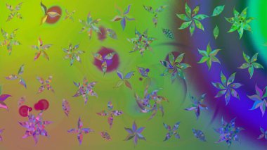 Raster illüstrasyonu. Yumuşak, yeşil renkli bahar çiçekleri. Raster çiçek desenli ve çiçekli..