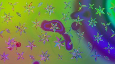 Robot resim. Şirin çiçek elementleri. Yeşil renkli çiçekler. Raster illüstrasyonu.