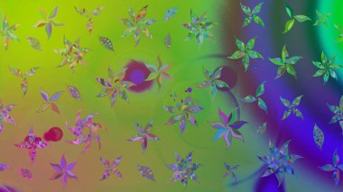 Renkli Yaz Temalı eskiz kalıbı. Sevimli çiçek raster deseni. Yeşil renkli çiçekler. Düz Çiçek Elementleri Tasarımı.