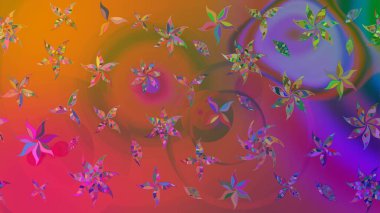 Raster illüstrasyonundaki çiçek desenli çizim. Çiçekler suluboya tarzında turuncu renkte.