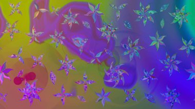 Hediye ambalaj kağıdı, tebrik kartları, posterler ve pankart tasarımı. Raster düz çiçek çizim deseni. Mor renkte çiçekler.