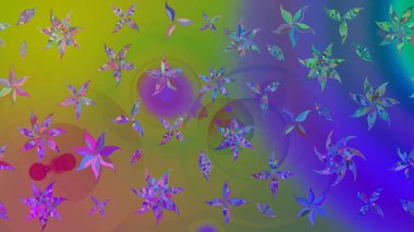 Raster illüstrasyonundaki çiçek desenli çizim. Renkli Bahar Teması eskiz kalıbı. Düz Çiçek Elementleri Tasarımı. Yeşil renkte çiçekler.