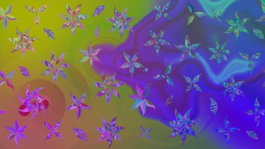 Düz Çiçek Elementleri Tasarım Raster illüstrasyonu. Çiçekli çiçek deseni, suluboya. Mor renkli çiçekler. Renkli Bahar Teması Eskiz Şablonu.