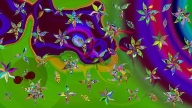 Küçük renkli çiçekler. Motley illüstrasyonu. Moda baskıları için zarif bir şablon. Küçük çiçekte güzel bir desen. Yeşil çiçekli bahar çiçekleri.