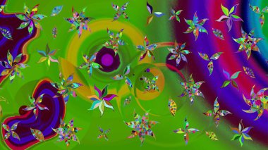 Yeşil renkli çiçekler. Raster illüstrasyonu. Çiçekli çiçek deseni, suluboya. Renkli Bahar Teması eskiz kalıbı. Düz Çiçek Elementleri Tasarımı.