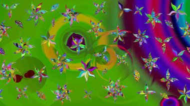 Sevimli çiçek raster deseni. Yeşil renkli çiçekler. Düz Çiçek Elementleri Tasarımı. Renkli Yaz Teması çizim şablonu.