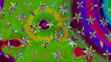 Yeşil renkli çiçekler. Raster düz çiçek çizim deseni. Tasarım hediye paketi, tebrik kartları, posterler ve afiş tasarımı.