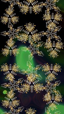 Raster kış deseni. Siyah, gri ve yeşil renkler üzerine tasarım. Çiçek Elementleri 'nin soyut geçmişi. Raster illüstrasyonu.