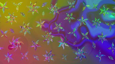 Raster illüstrasyonu. Yaprak ve çiçeklerin suluboya resimleri, kahverengi renklerdeki çizimler. Yumuşak, bahar çiçekleri kahverengi renklerde.